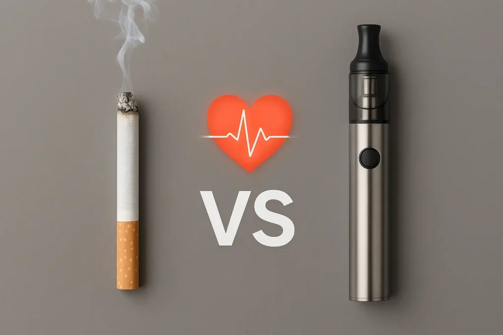 Comparación visual entre un cigarro tradicional y un vapeador- clinica de insuficiencia cardiaca