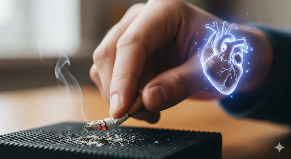 Mano apagando un cigarro “dejar de fumar para cuidar el corazón”- clinica de insuficiencia cardiaca